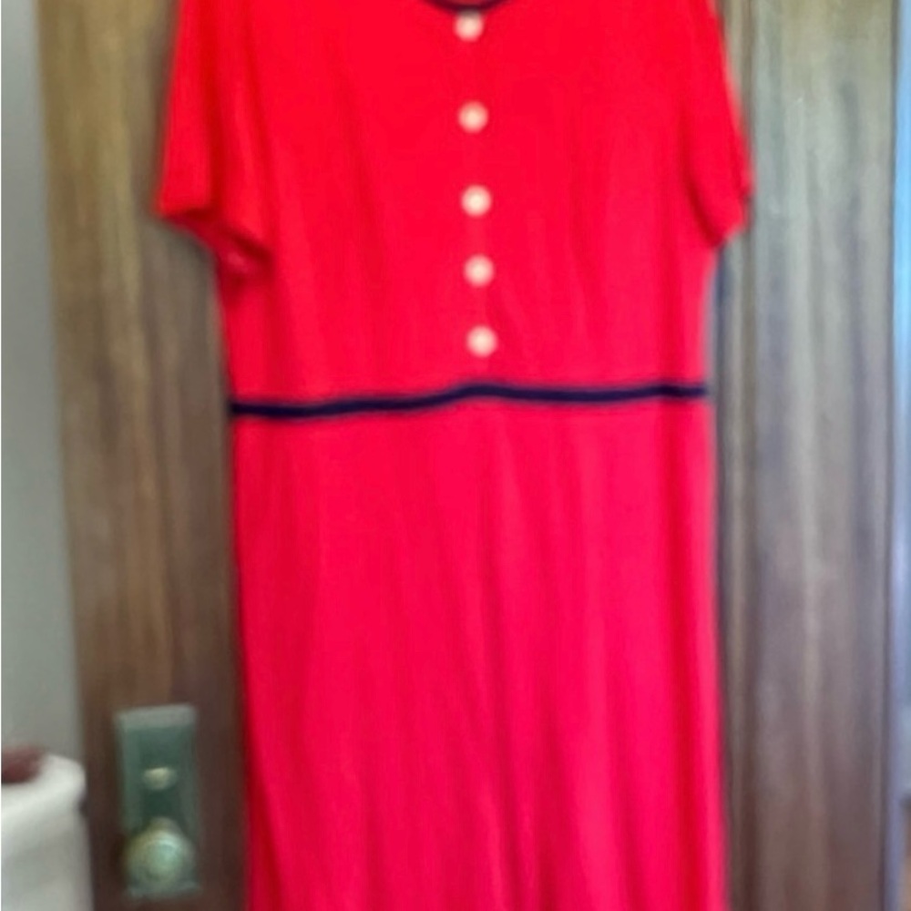 Boden Red Midi Dress with Button Detail